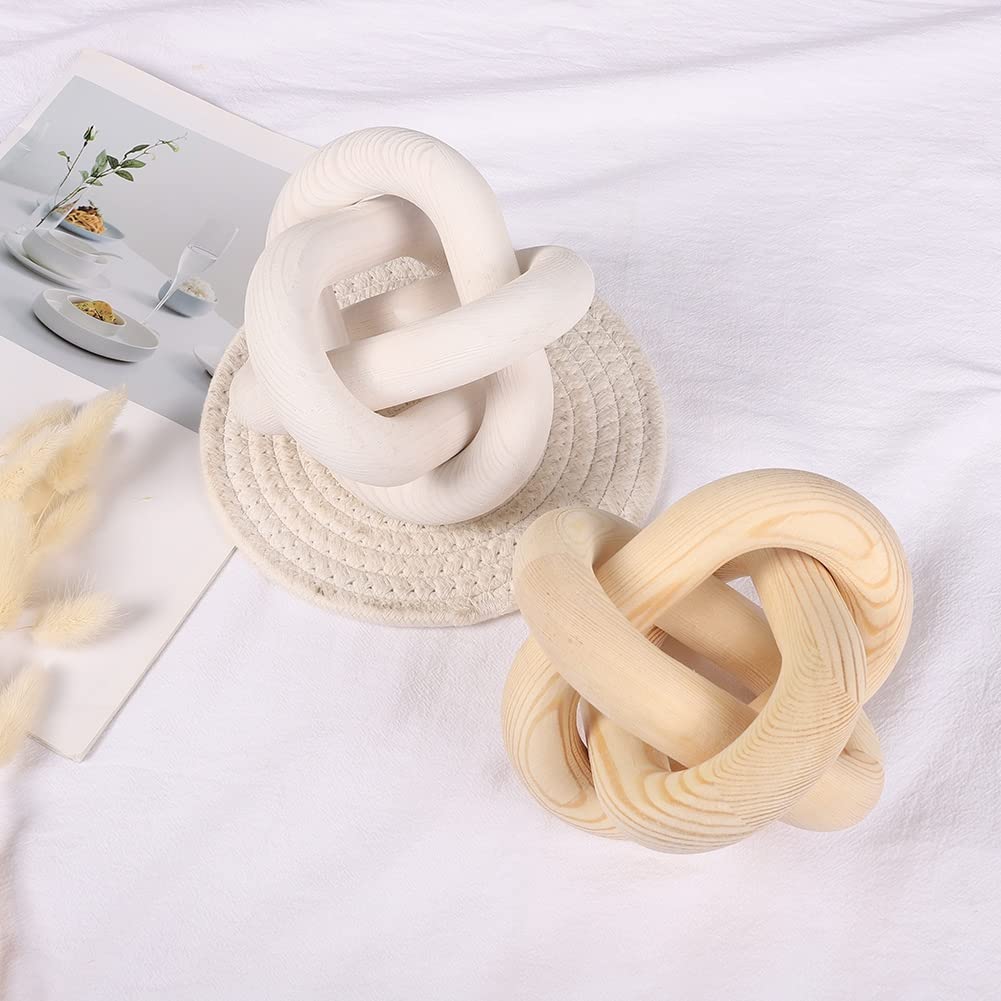 Large Wood Knot Decor, 3-Link Wood Chain Link Decor, Hand Carved Decorative Wood Knot for Coffee Table, Entryway Modern Farmhouse Shelf Decor (Natural) Pretty Comy