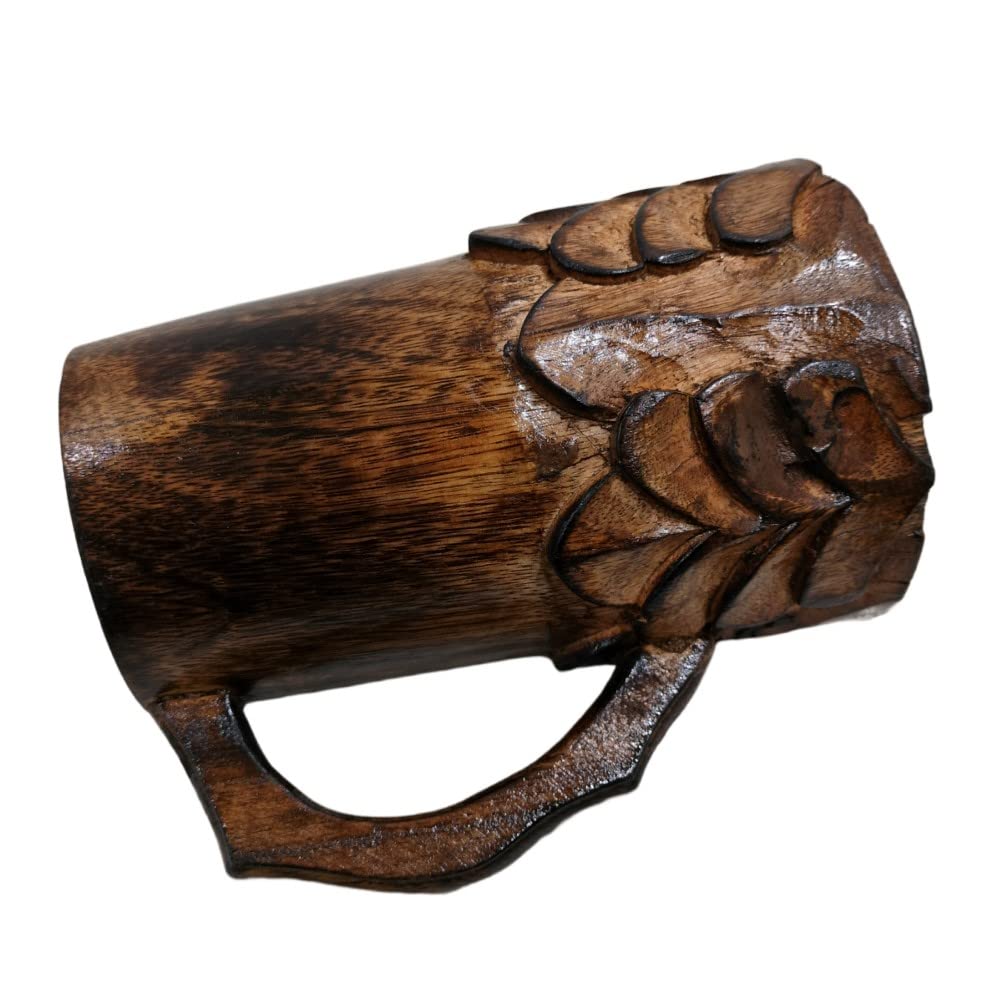 Handcrafted Wooden Beer Mug with Handle Antique Color Floral Cut Design Viking Renissance Beer Tankard Fantasy Mug Rustic Handmade Wood Beer Groomsmen collectiblesBuy