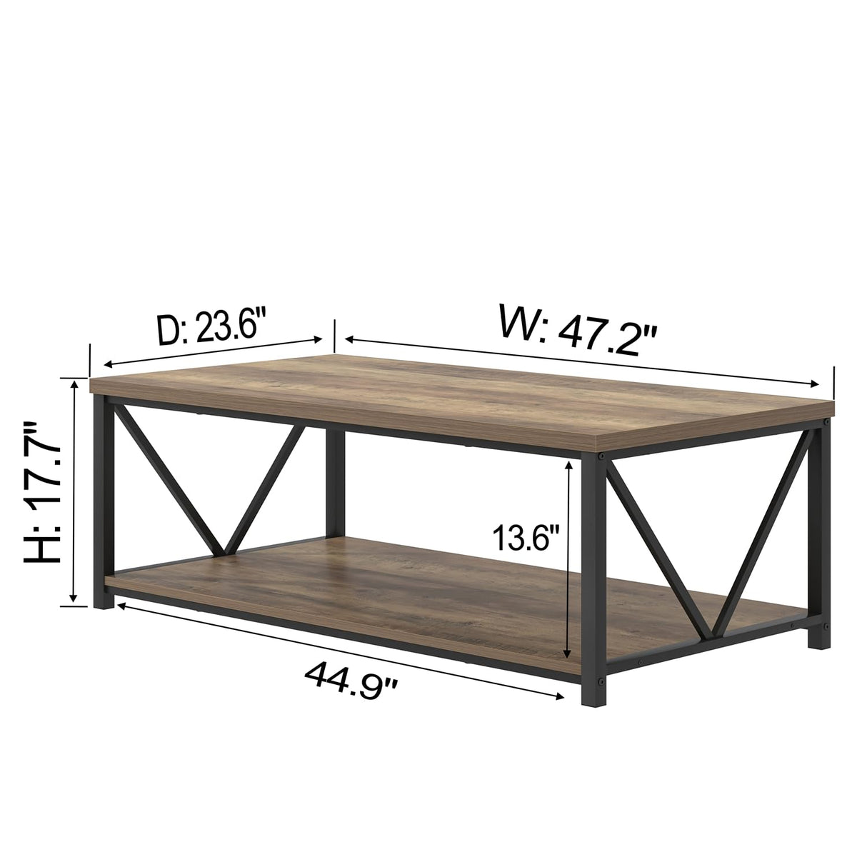 FOLUBAN Modern Coffee Table, Living Room Center Table with Storage, Wood and Metal Cocktail Table, Rustic Oak, 47 Inch FOLUBAN