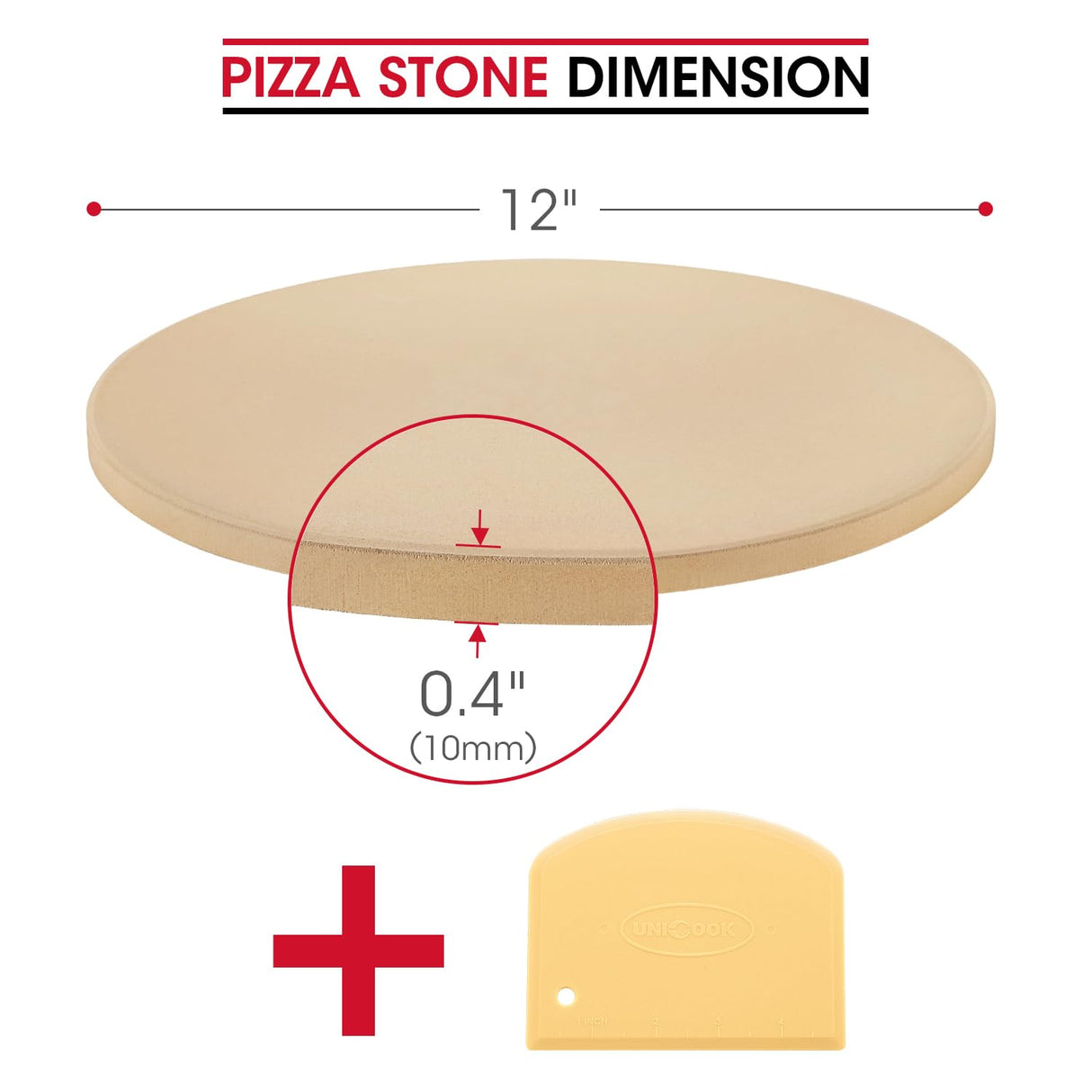 Unicook Round Pizza Stone 12 Inch, Baking Stone for Oven and Grill, Cordierite Cooking Oven Stone, Thermal Shock Resistant Pizza Pan for Pizza, Bread, Including Dough Scraper Unicook