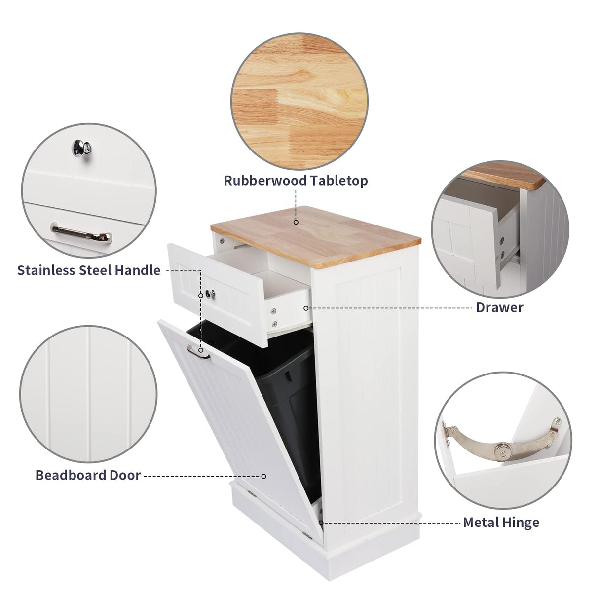 Betterhood Tilt Out Trash Cabinet 10 Gallon Wooden Free Standing Laundry Sorter Cabinet,Recycling Cabinet with Hideaway Drawer,Tilt Out Trash Cabinet Can Bin Kitchen (White) Betterhood