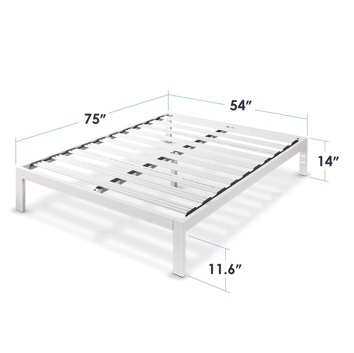 Mellow Rocky Base C 14" Platform Bed Heavy Duty Steel White, w/ Patented Wide Steel Slats (No Box Spring Needed) - Full Mellow