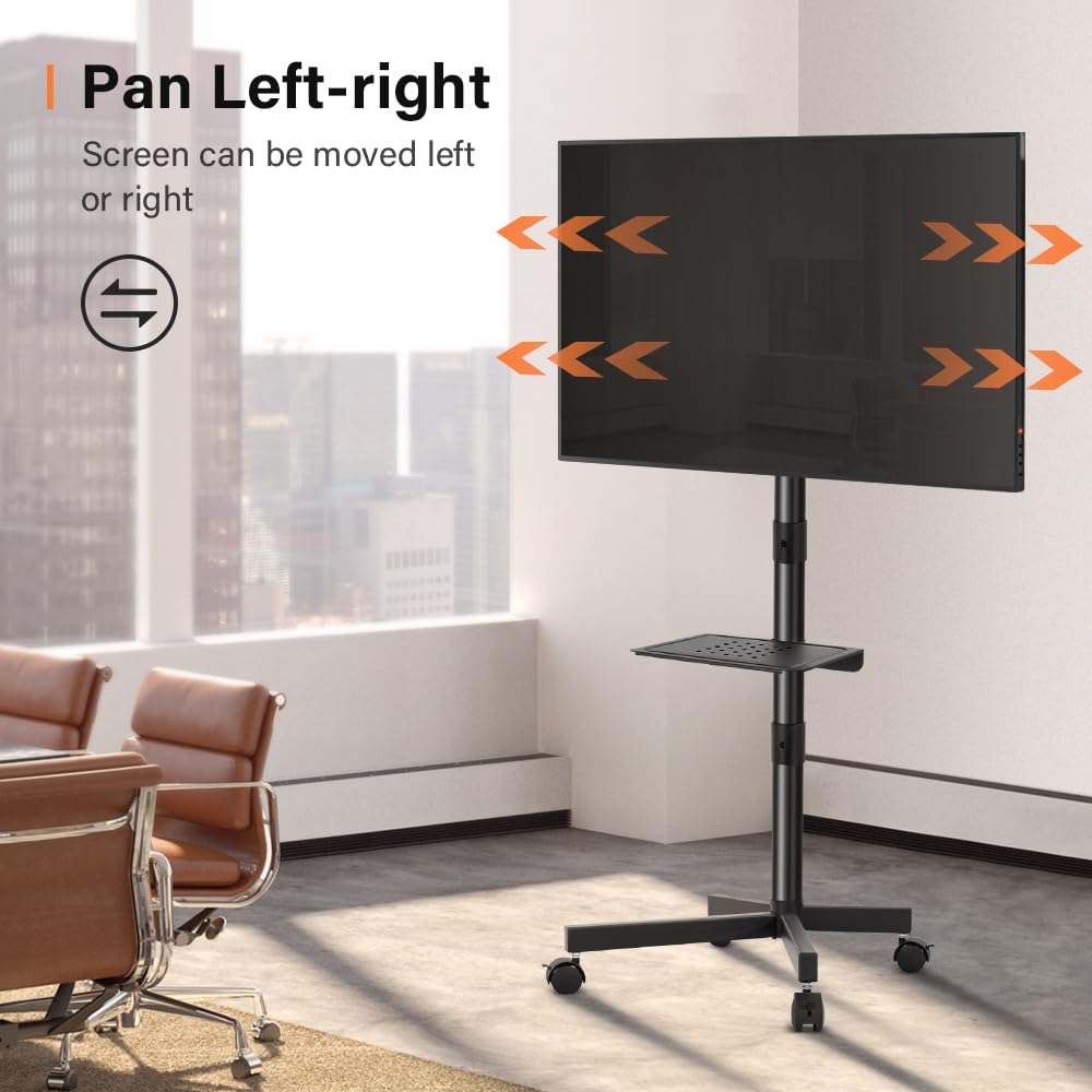 KKTONER Mobile TV Cart for 23 to 65 inch LCD LED Flat Screen/Curved TVs Floor TV Stand on Wheels with Height Adjustable Shelf Max VESA 400x400mm Rolling Floor TV Trolley Holds up to 88lbs KKTONER