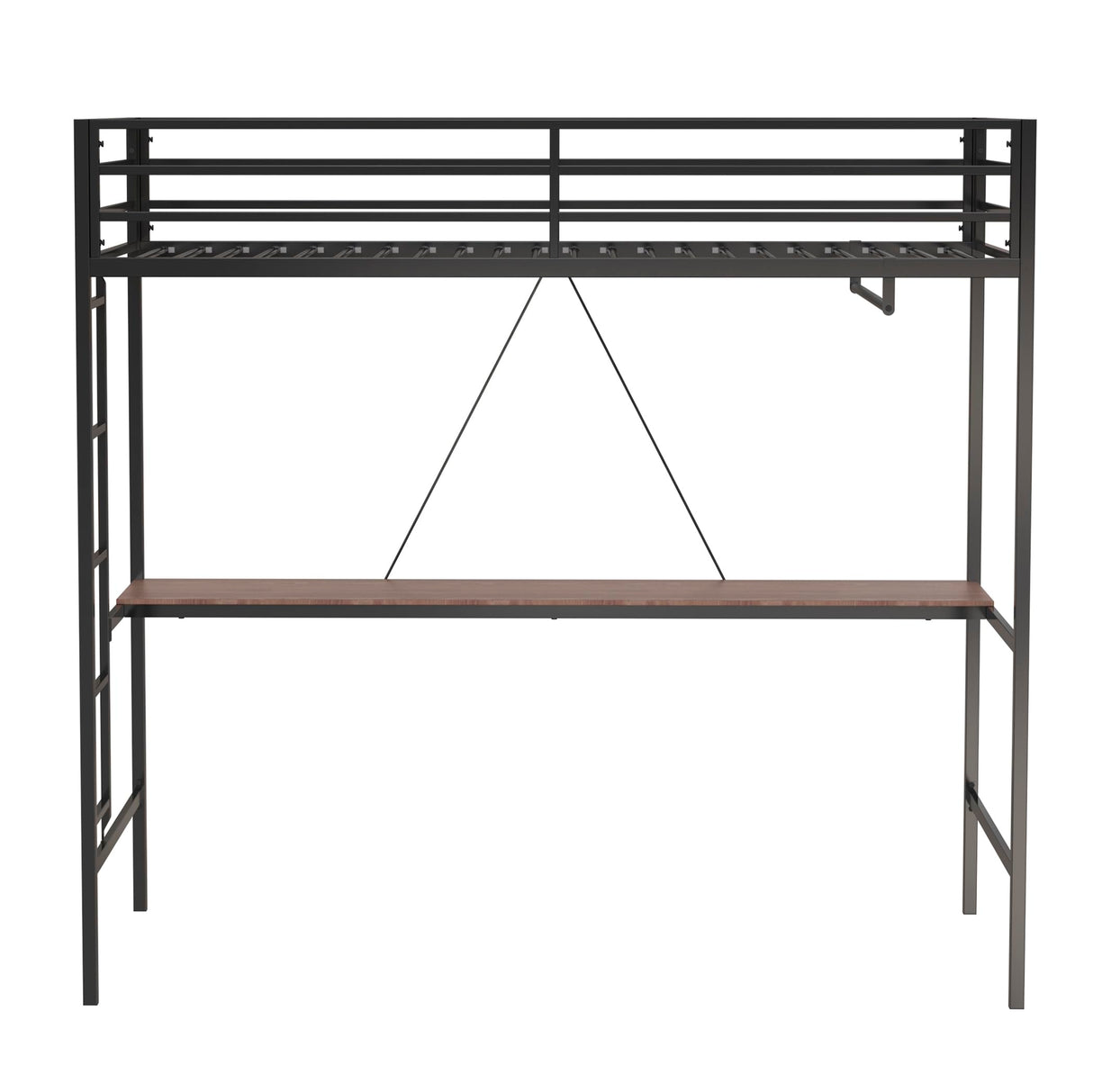 Twin Size Loft Bed with Desk and Closet Rod for Kids,Heavy Duty Loft Bed Frame with Safety Guardrail, Loft Metal Bunk Bed Twin Size, Space-Saving, Noise Free,Black Bellemave