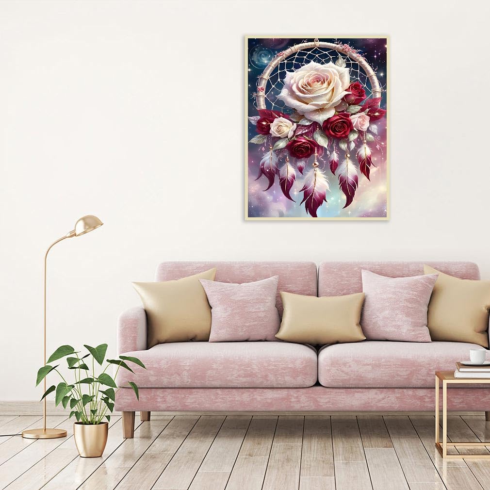 Dream Catcher Counted Cross Stitch Kits for Adults, Flowers Stamped Cross Stitch Kits for Beginners, Needlepoint Cross-Stitch Patterns Embroidery Kits Arts and Crafts for Home Decor 12×16 Inch Mrnsiet