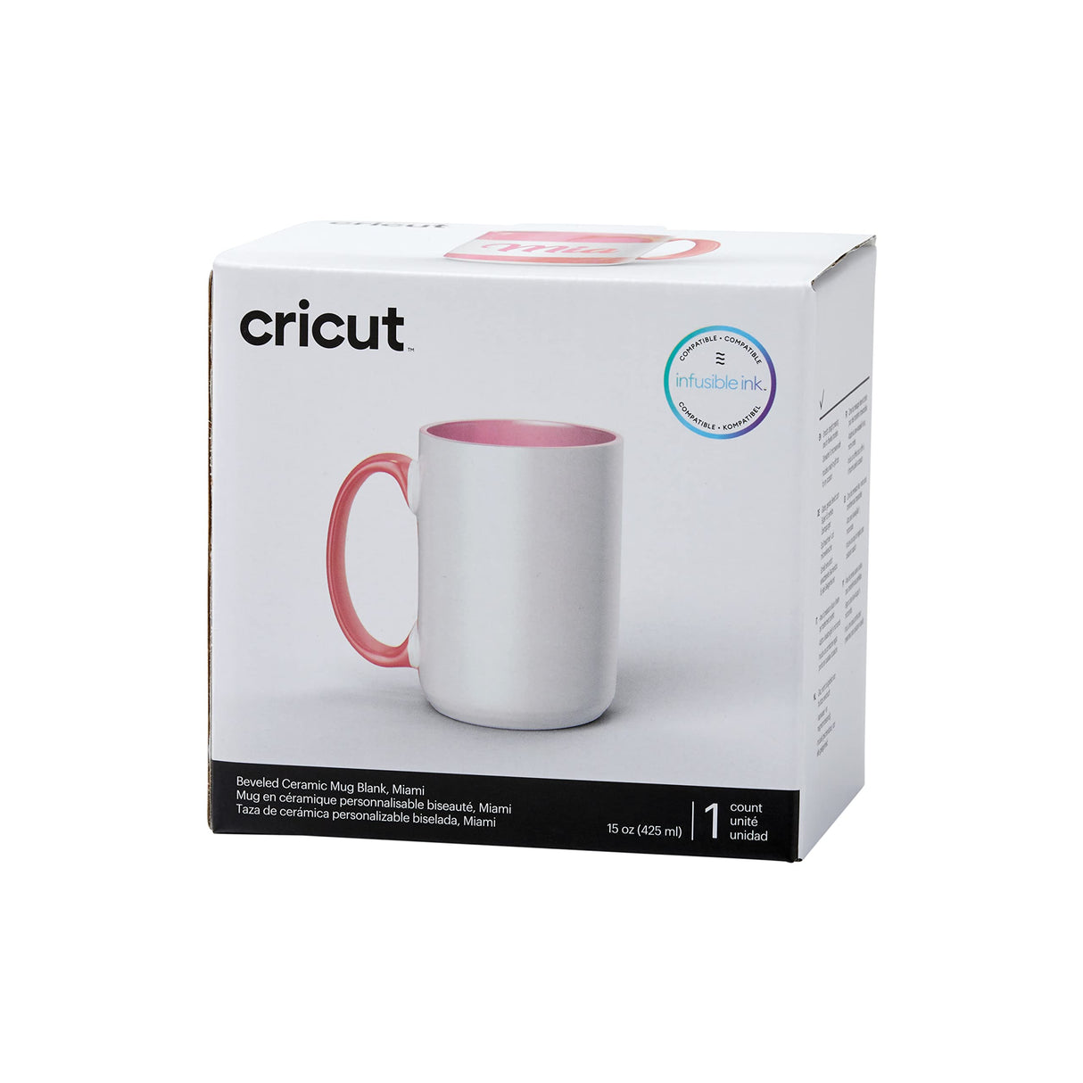 Cricut Beveled Blank Mug, Ceramic-Coated, Dishwasher & Microwave Safe Mug to Decorate, Cricut Mug Press & Infusible Ink Compatible,15 Oz Sublimation Mug, Ideal for Crafts and Printing, Miami Cricut