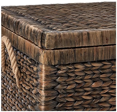 Click365 Storage Trunk, Farmhouse Style, Extra Large (33”), Deep, Woven Wicker Chest With Metal Frame, 2 Handles, Flip Top Lid and Stay Open Safety Hinges, Sustainable Eco Material, Rustic Brown ClickDecor
