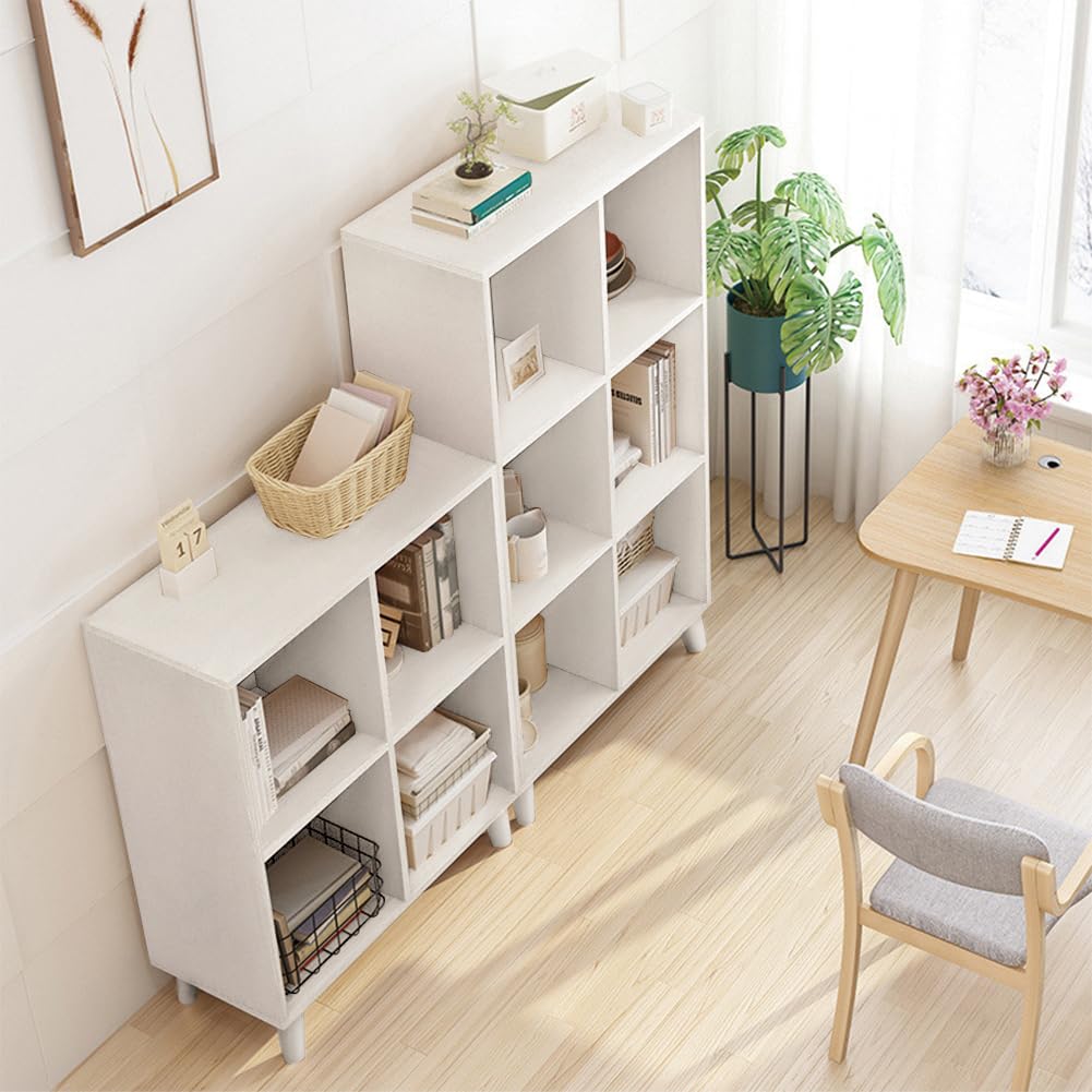 IOTXY Open Cube Low Bookcase - 3-Tier Freestanding Storage Display Cabinet Organizer with Legs for Home Office, 7-Cubes Open Shelf Short Bookshelf, White IOTXY