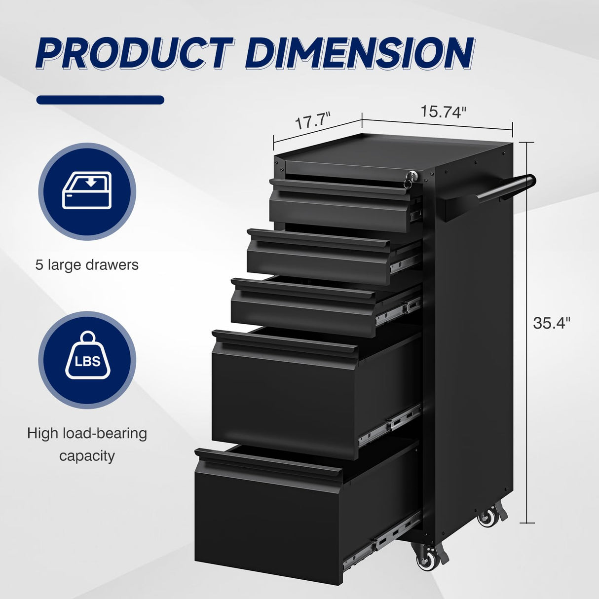Yizosh 5-Drawer Metal Tool Storage Cabinet with Wheels,Rolling Tool Chest with Drawer and Locking Keys,Heavy Duty Tool Storage Organizer for Garage,Warehouse,Workshop Yizosh