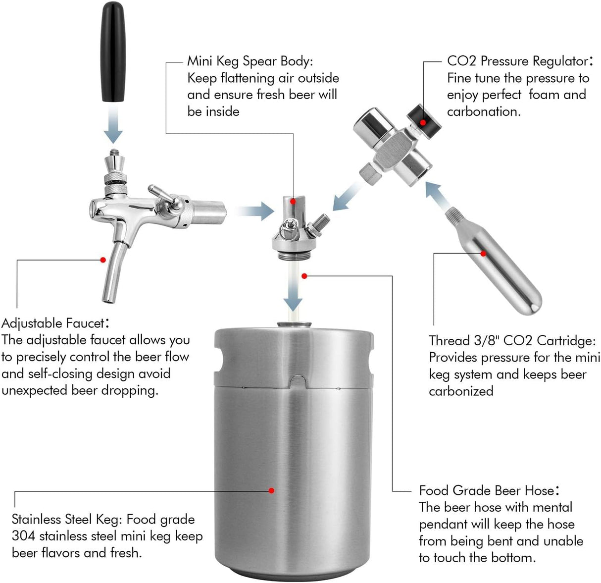 270OZ Mini Keg Growler, Pressurized Home Dispenser System with Adjustable Faucet Keeps Carbonation and Fresh for Homebrew, Craft and Draft Beer Gancowise