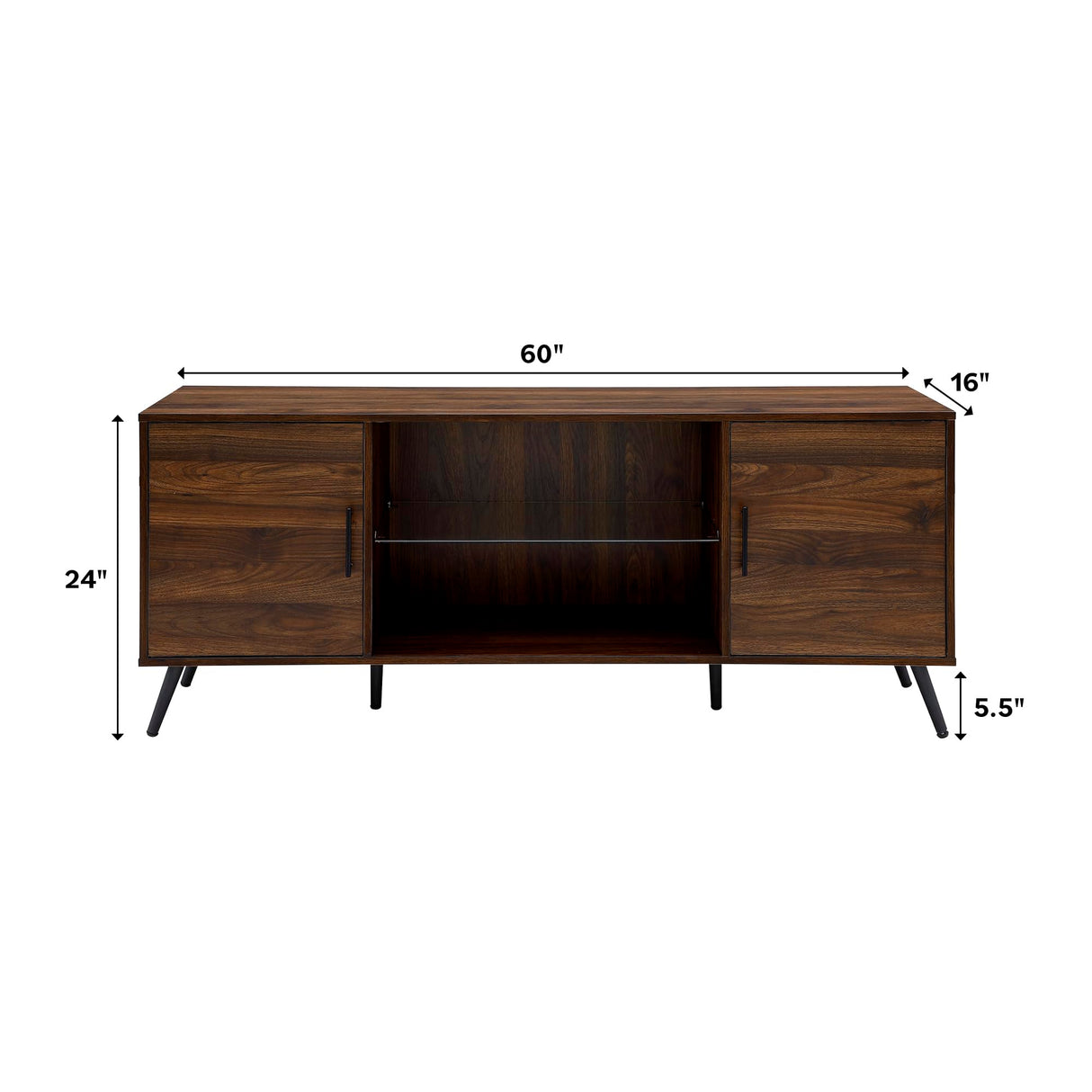 Walker Edison Saxon Mid Century Modern Glass Shelf TV Stand for TVs up to 65 Inches, 60 Inch, Walnut Walker Edison