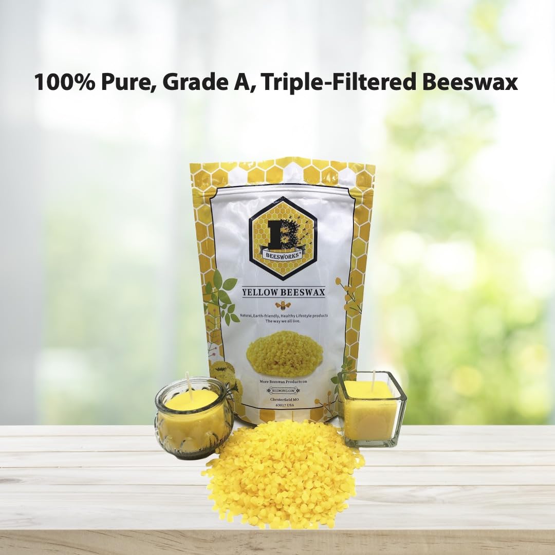 Beesworks Yellow Beeswax Pellets (1 lb) | 100% Pure, Cosmetic Grade, Triple-Filtered Beeswax for DIY Skin care, Lip Balm, Lotion, and Candle Making BEESWORKS