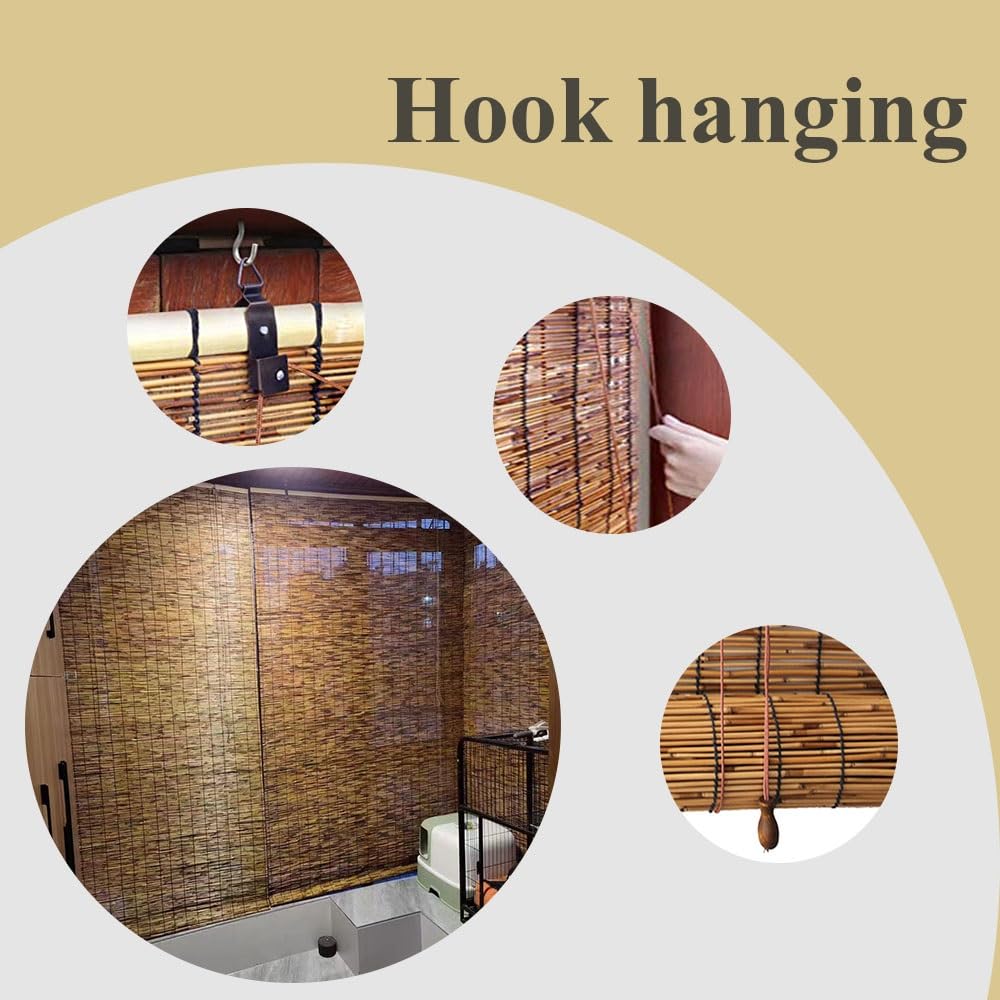 Bamboo Shades Blinds 65" 34" 38" 62" 52" 26" 36" Bamboo Roller Blinds Blackout Roll Up Shades for Windows Outdoor Privacy Cordless Reed Curtain(74" W x 48" H) Generic