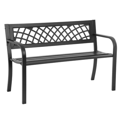 BestMassage Outdoor Garden Bench,Iron Steel Frame Patio Bench with Mesh Pattern and Plastic Backrest Armrests for Porch,Lawn,Garden,Park,Yard,Black