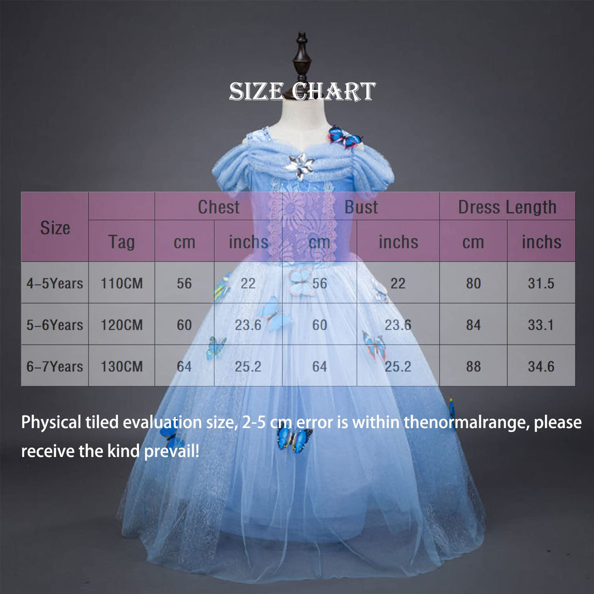 QooGoo Girls Princess Costume Dress LED Light up Fancy Dresses Up Cosplay Party Dress Red Butterfly Pink(Rose Red, 4-5T) QooGoo