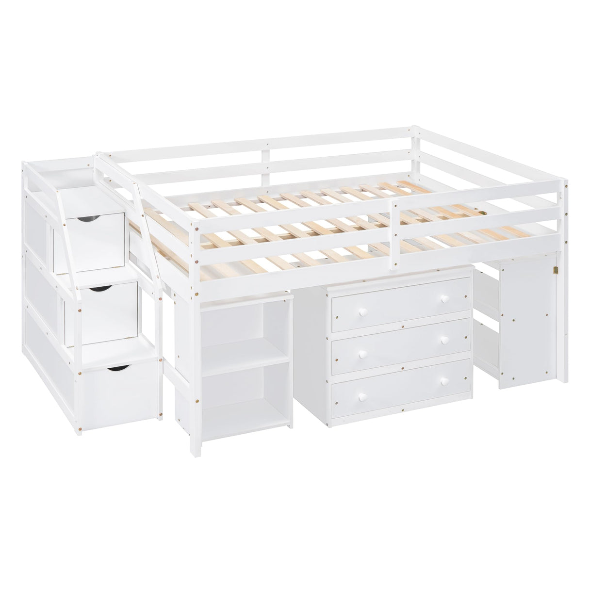 Full Size Low Loft Bed with Storage and Rolling Desk by Harper & Bright Designs Harper & Bright Designs