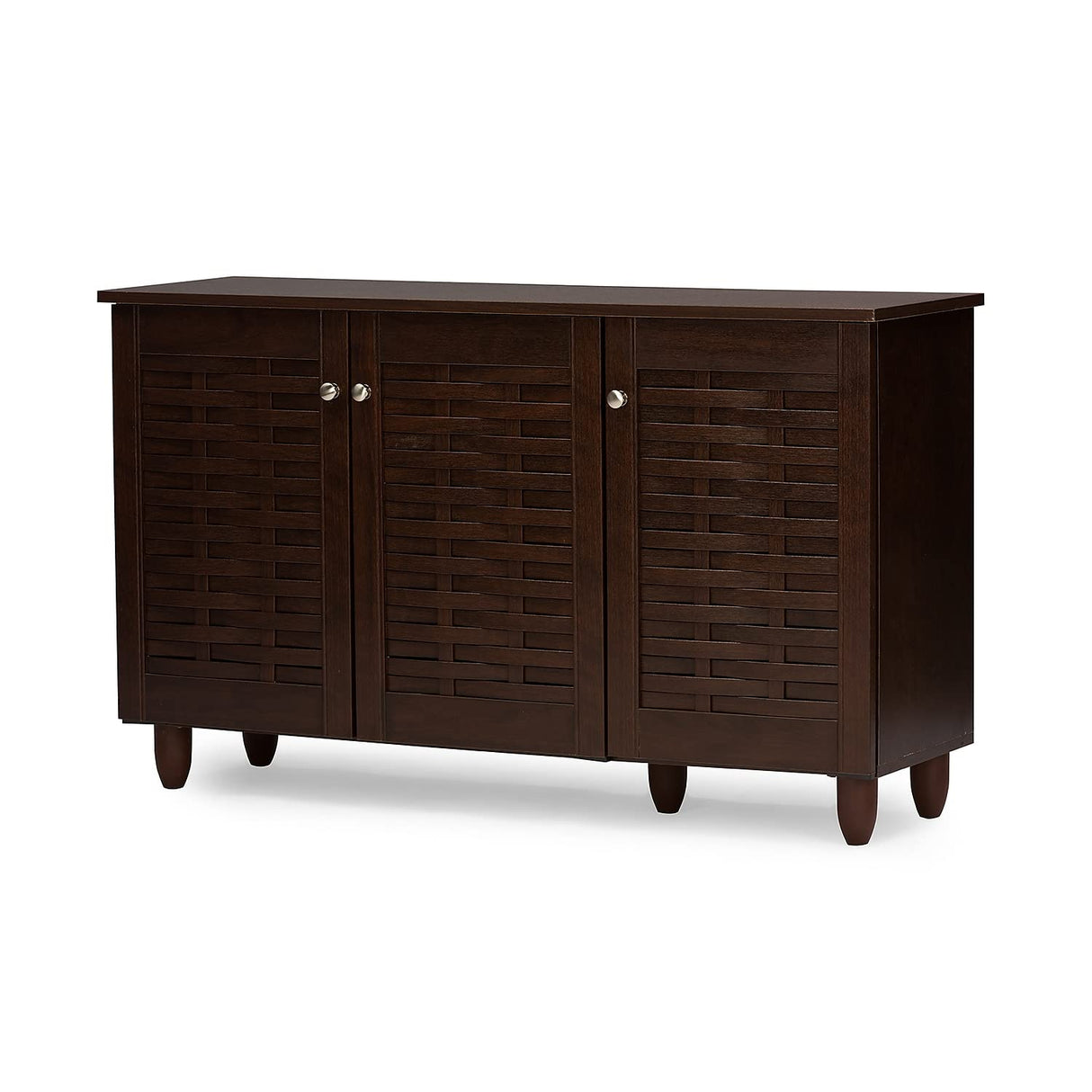 Baxton Studio Wholesale Interiors Winda Modern and Contemporary 3-Door Dark Brown Wooden Entryway Shoes Storage Cabinet Baxton Studio