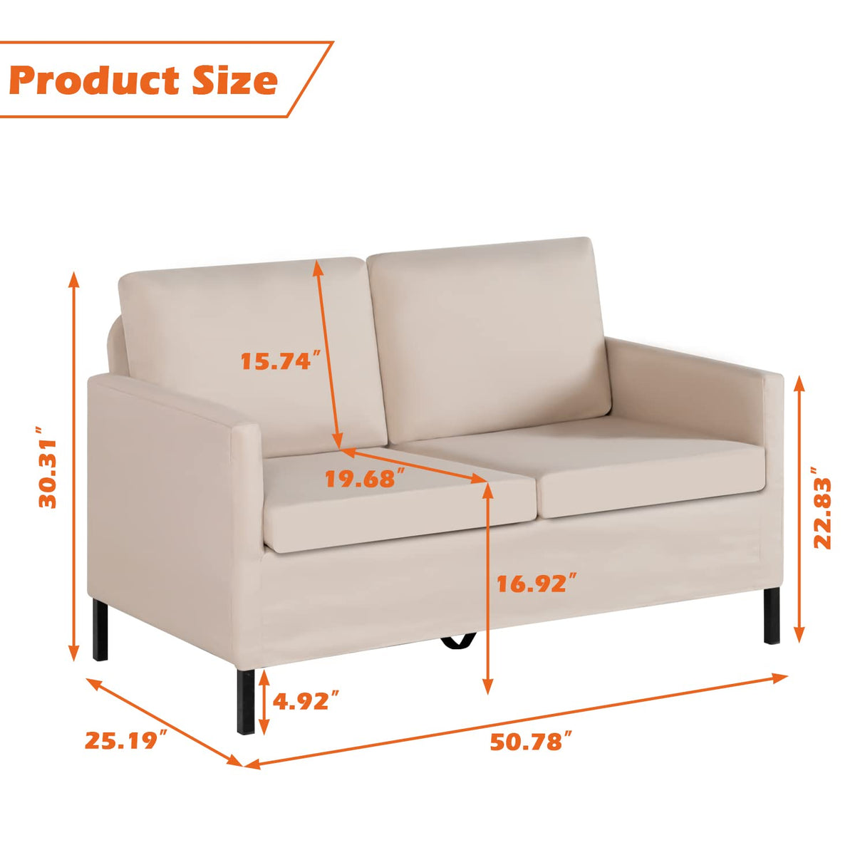 AILEEKISS 51" W Loveseat Sofa Modern Upholstered Sofas Couch with 2 Pillows Linen Fabric Comfy Love Seats Couches for Living Room, Bedroom, Apartment and Small Space (Cream-White) AILEEKISS