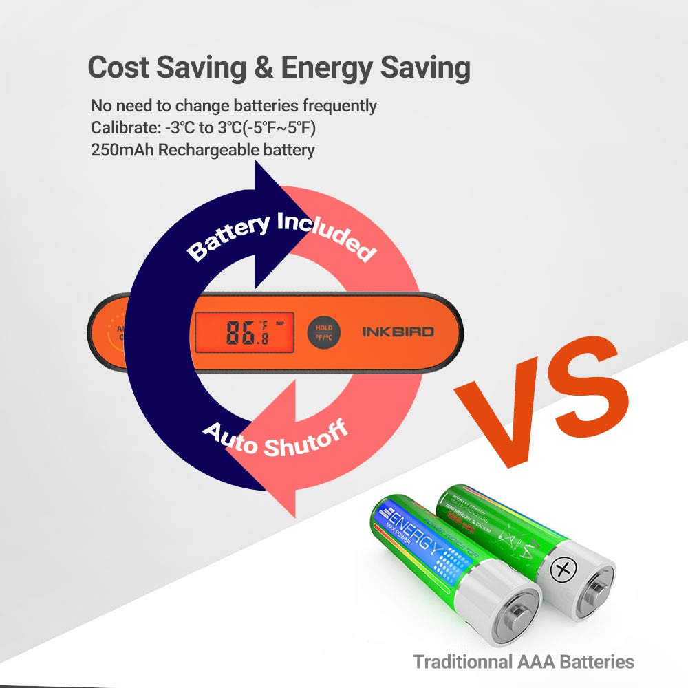 Inkbird Instant Read Meat Thermometer IHT-1P, Digital Waterproof Rechargeable Food Thermometer with Calibration, Magnet, Backlight for Cooking, Grill, Smoker, Kitchen, Turkey Inkbird