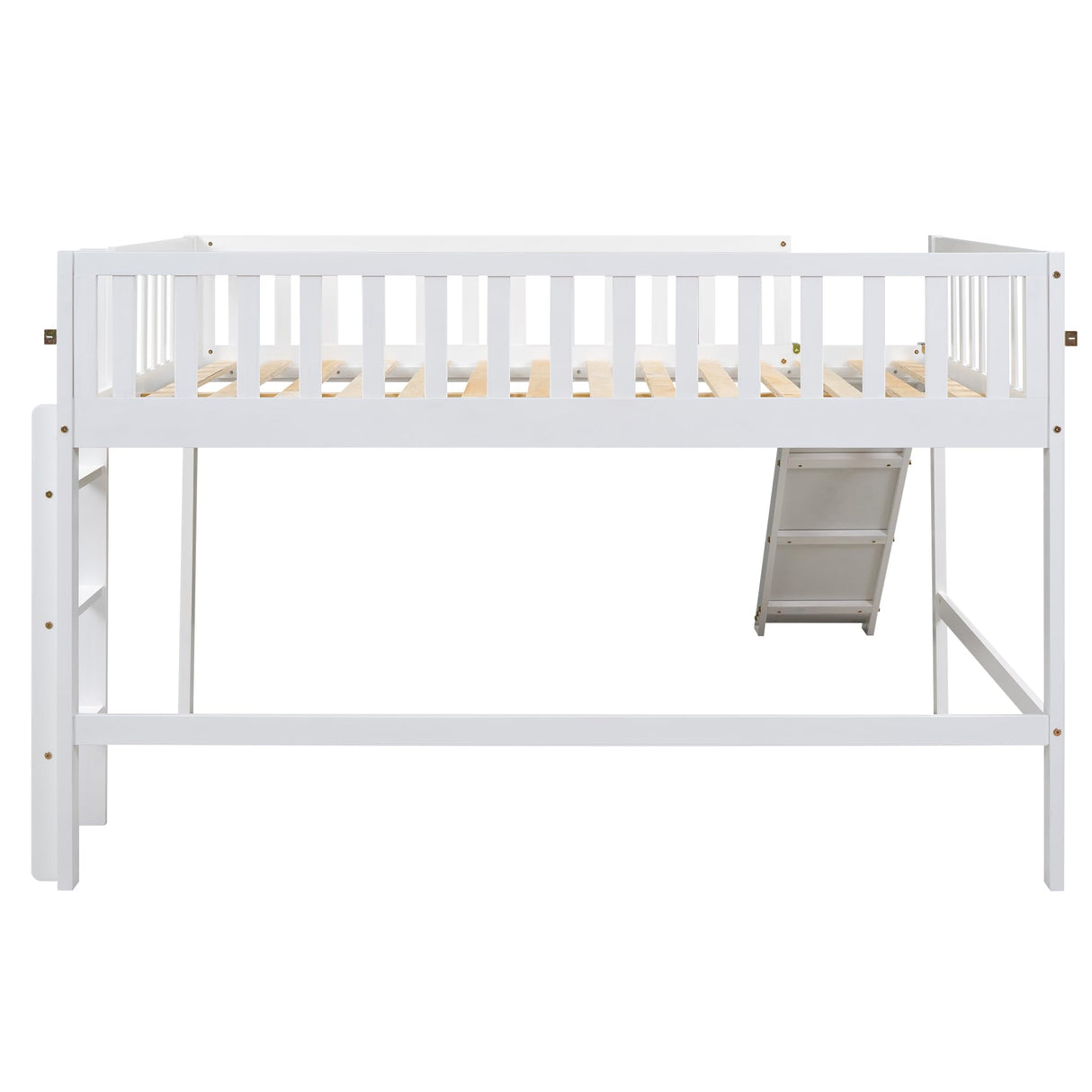 Harper & Bright Designs Full Size Low Loft Bed with Slide, High Guardrail & Ladder, Kids Wooden Full Loft Bed Frame for Girls,Boys, No Box Spring Needed, White Harper & Bright Designs