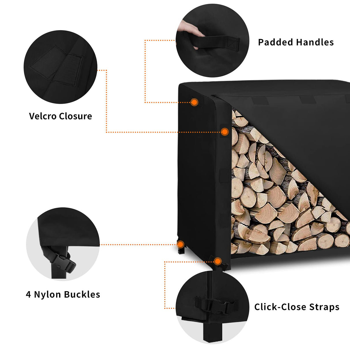 Easy-Going 4 Feet Outdoor Log Rack Cover Durable Waterproof Weatherproof Firewood Cover with Openable Front Flap, Cover ONLY (48"x24"x41", Black) Easy-Going