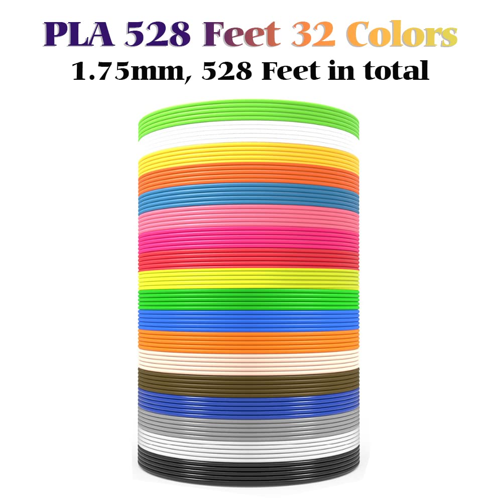 Aozzy 32 Colors 528 Feet 1.75mm PLA 3D Pen Filament Refills for 3D Printing Pen Aozzy