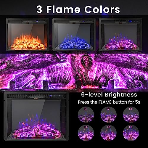 COSTWAY Electric Fireplace Insert 26-inch Wide, 5,000 BTU Recessed and Freestanding Fireplace Heater with Remote Control, 3 Flame Colors, 6 Brightness, 6H Timer, Fireplace for Indoor Use, 750/1500W COSTWAY