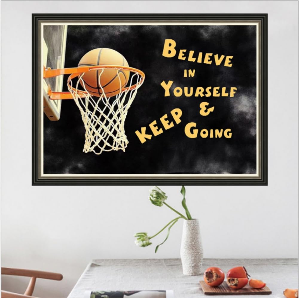 MaiYiYi Basketball Diamond Painting Dots Kit, 5D Full Round Diamond Painting Kit Believe in Yourself and Keep Going Diamond Art Basketball Hoop Wall Decor for Adult Beginners (30X40 CM) MaiYiYi