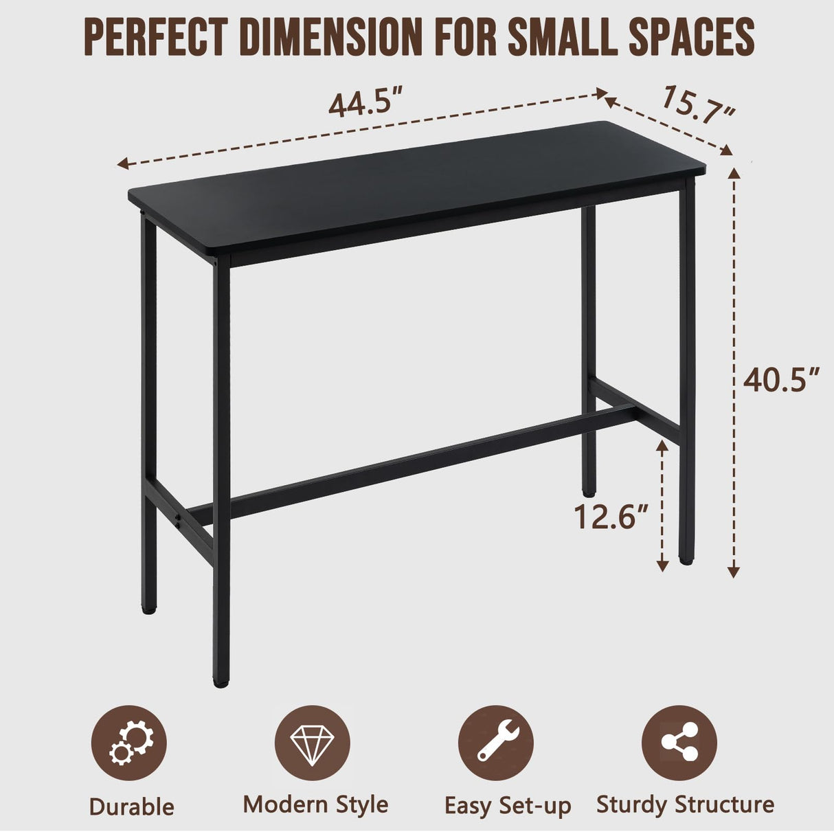 Rongbuk 44.5" Bar Table,Pub Table with Adjustable Feet Floor Protector, Narrow Rectangular Dining Table, Kitchen Counter Table, High Top MDF Table,Sofa Table with Sturdy Metal Legs,Black Rongbuk
