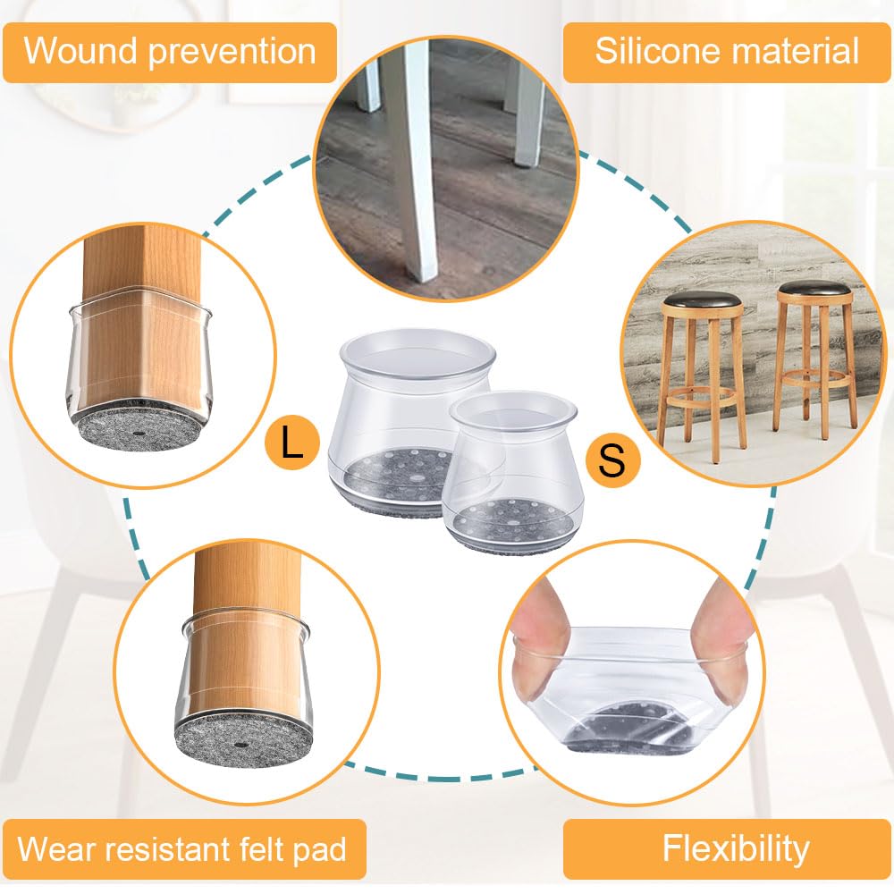 32 Pcs Chair Leg Protectors for Hardwood Floors, Silicone Felt Furniture Leg Cover Pad for Protecting Floors from Scratches and Noise, Smooth Moving for Chair Feet(Large fit : 1.3'' - 2'') OASMU