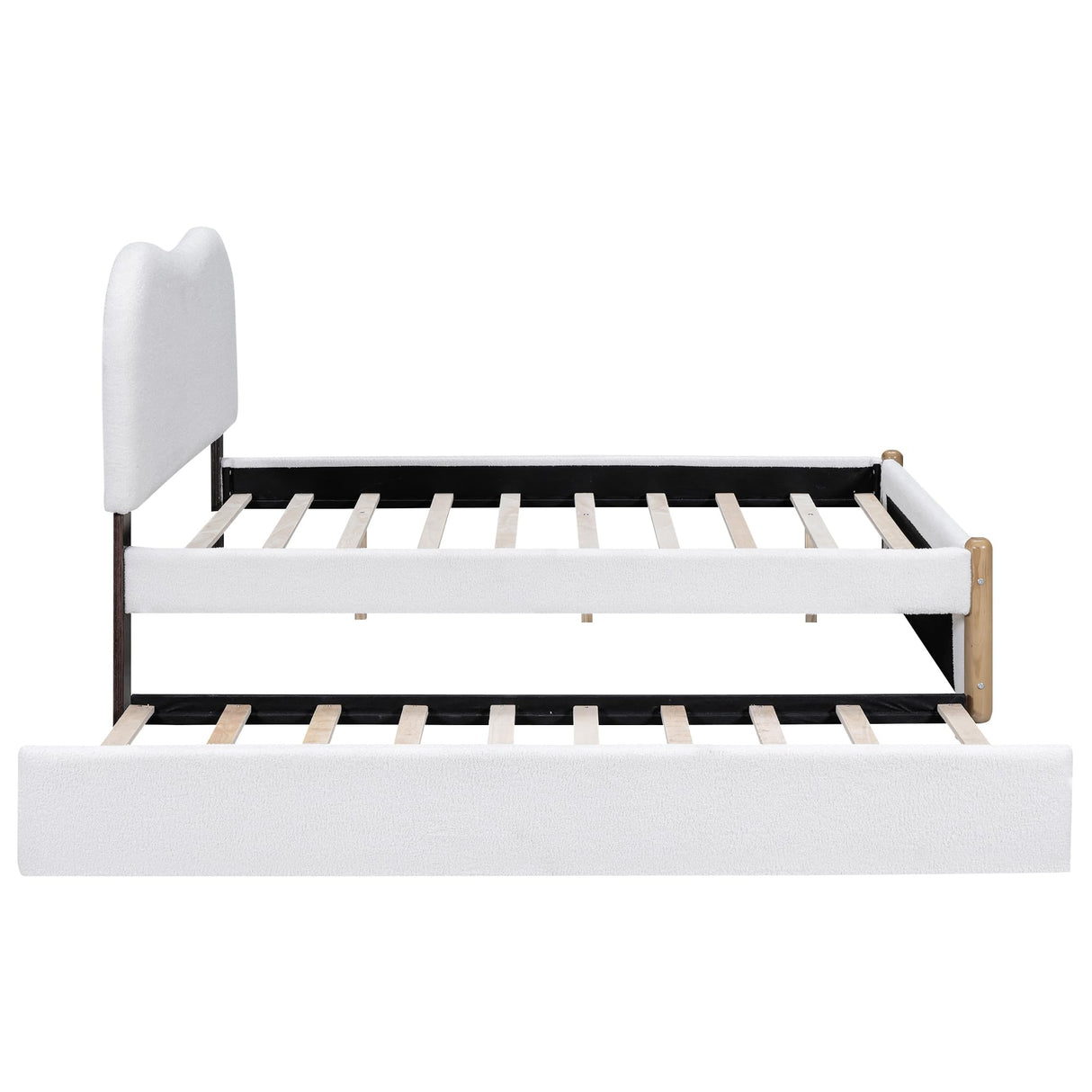 Merax Full Size Upholstered Platform Bed with Wood Supporting Feet and Twin Size Trundle, White Merax