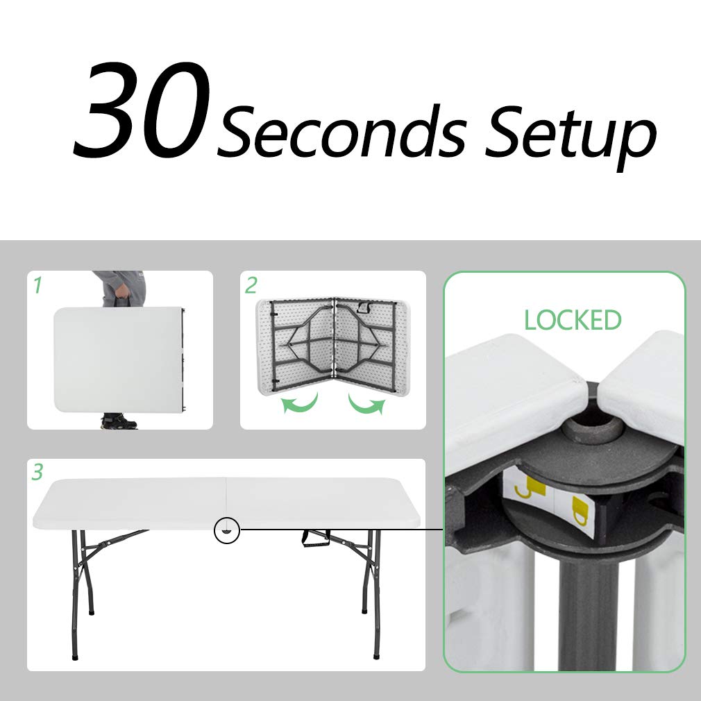 6FT Picnic Table Folding Table Camping Table Plastic Table Fold Up Table Lock for Party Event,White BestOffice