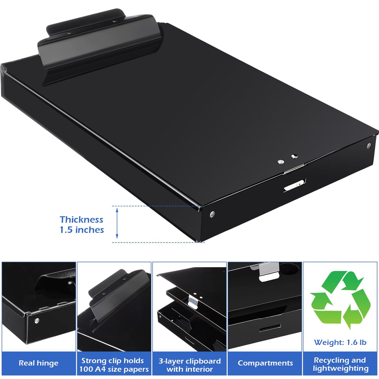 Janlaugh 1 Pieces Metal Storage Clipboard Letter Size Heavy Duty Aluminum Clip Board 14'' x 9.06'' x 2.95'' Contractor Clipboard Dual Storage Form Holder Paper Holder with High Capacity Clip Janlaugh