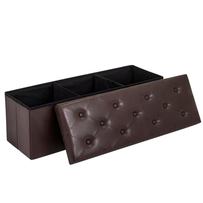 GLAXYFUR Storage Ottoman Bench, 43 Inches Folding Ottoman with 2 Dividers, PU Leather Foot Rest, End of Bed Bench, Storage Chest for Living Room, Bedroom and Entryway, Brown