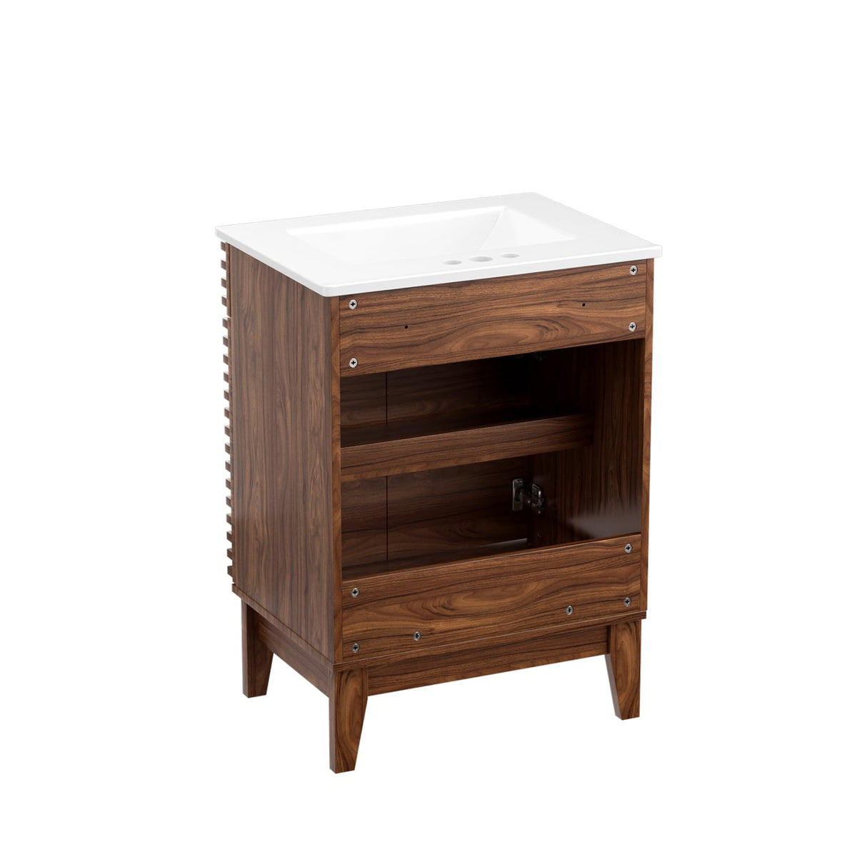 ROOMTEC 24" Bathroom Vanity with Sink, Mid-Century Freestanding Bathroom Vanity Sink with Storage, Undermount Ceramic Sink, Particleboard Frame with Wood Grain Laminate, Walnut ROOMTEC