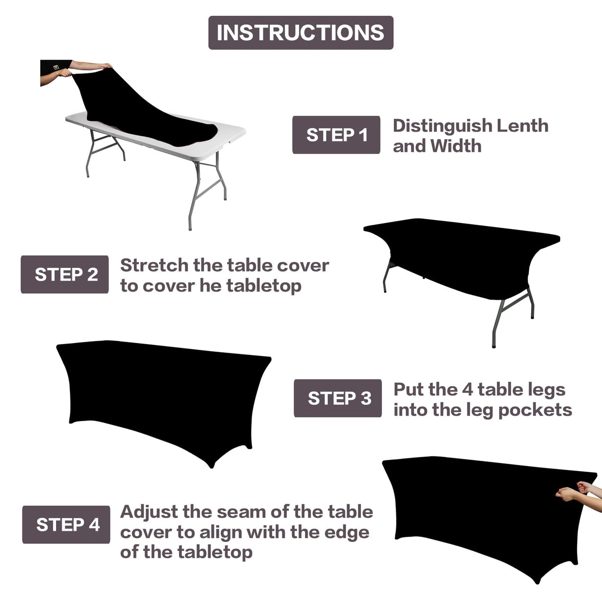 IVAPUPU 2 Pack 6FT Table Cloth for Rectangular Fitted Events Stretch Black Table Covers Washable Table Cover Spandex Tablecloth Table Protector for Party, Wedding, Cocktail, Banquet, Festival IVAPUPU