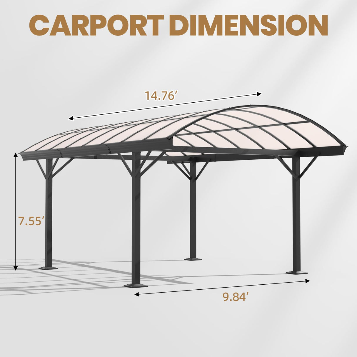BUPPLEE Heavy Duty Metal Carport Kit 10 x 15 ft, Aluminum Carport with UV50+Resistant PC Sunlight Panels,Sturdy Metal Carports for Cars, Boats,Outdoor Storage Shed,Anti Rust Awning,Snow BUPPLEE