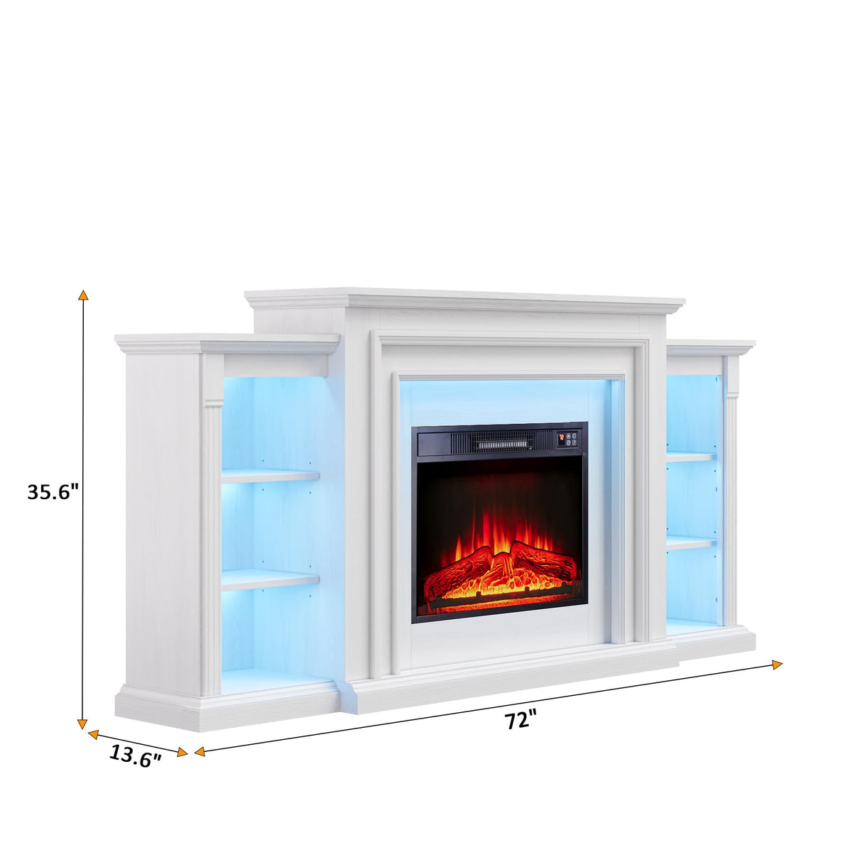 72" Electric Fireplace with Mantel,White TV Stand with Fireplace,Modern Entertainment Center with LED Lights for Bedroom Living Room BLANKSPACE