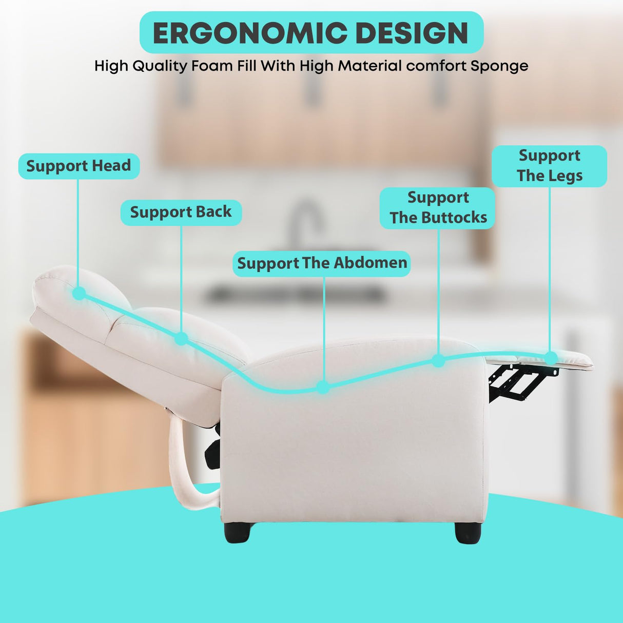 FDW Recliner Chair Home Theater Seating Reclining Sofa Push Back Recliner with Lumbar Support and Fabric Padded Seat Backrest for Living Room (Fabric Beige) FDW