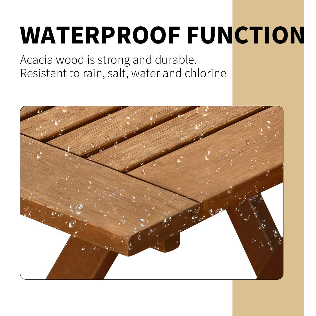 3-Piece Acacia Wood Folding Patio Bistro Set Outdoor Bistro Set Table and Chairs Set with 2 Chairs and Square Table for Pool Beach Backyard Balcony Porch Deck Garden Wooden Furniture, Natural Oiled FDW