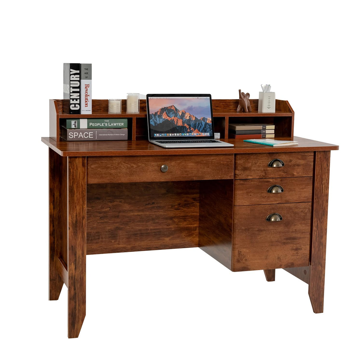 Safeplus 48" Computer Desk with 4 Storage Drawers and Hutch Wood Executive Table for PC Laptop Safeplus