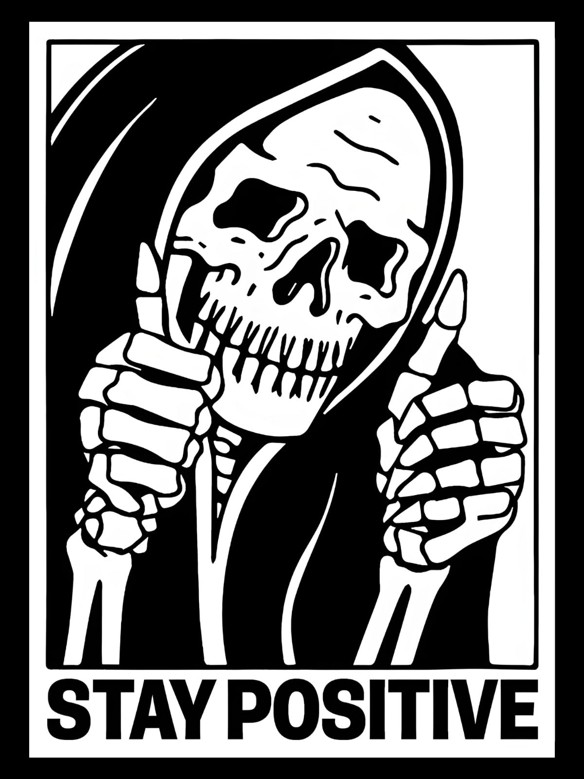 Modern Merch 'Stay Positive' Halloween Diamond Art Kits for Adults Scary Skeleton Diamond Painting Kits for Adults, Motivational Quote Cross Stitch Gem Art, Round Drill 12x16 DIY Black and White Art Modern Merch