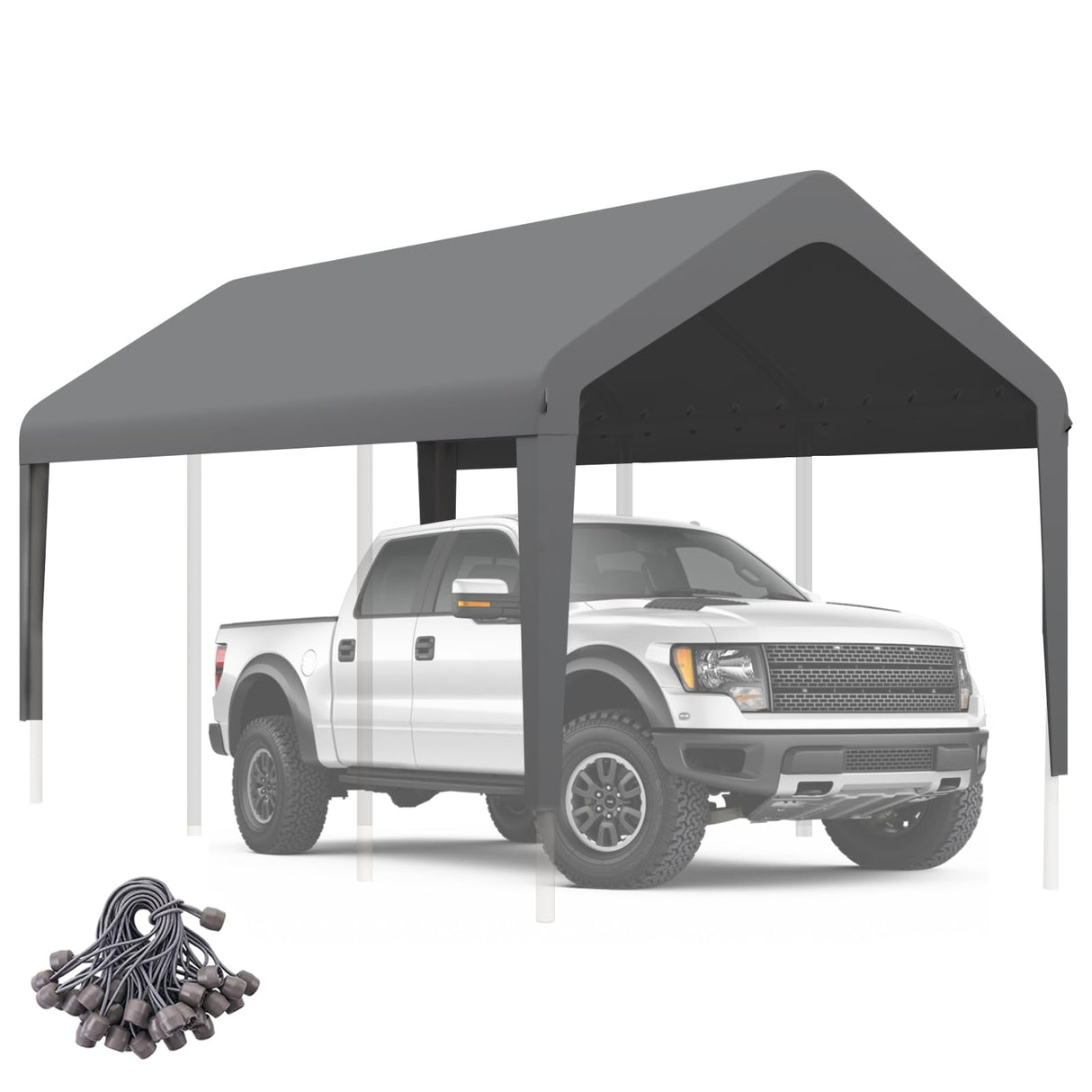 Carport Canopy 12'x20' Replacement Cover, Heavy Duty Garage Shelter Cover 800D Oxford Waterproof & UV Protected Tarp with Ball Bungees, Not Include Frame, Gray KAHLHAK