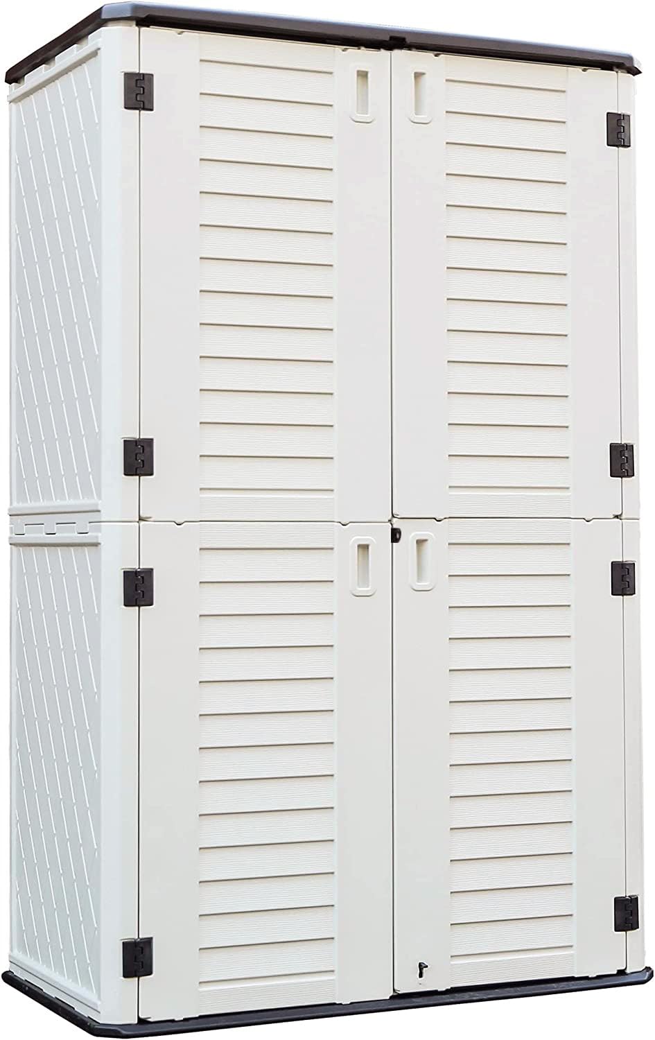 KINYING Outdoor Storage Cabinet Waterproof, Resin Vertical Outdoor Storage Shed for Patio Furniture, Garden Tools, Pool Accessories, Mower Storage (66 Cu.ft, Off White) KINYING