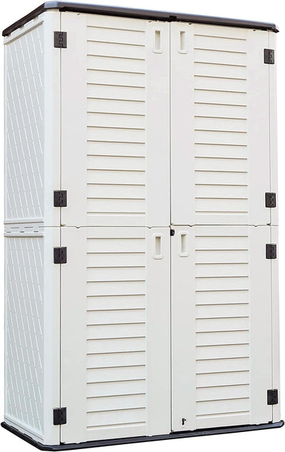 KINYING Outdoor Storage Cabinet Waterproof, Resin Vertical Outdoor Storage Shed for Patio Furniture, Garden Tools, Pool Accessories, Mower Storage (66 Cu.ft, Off White)