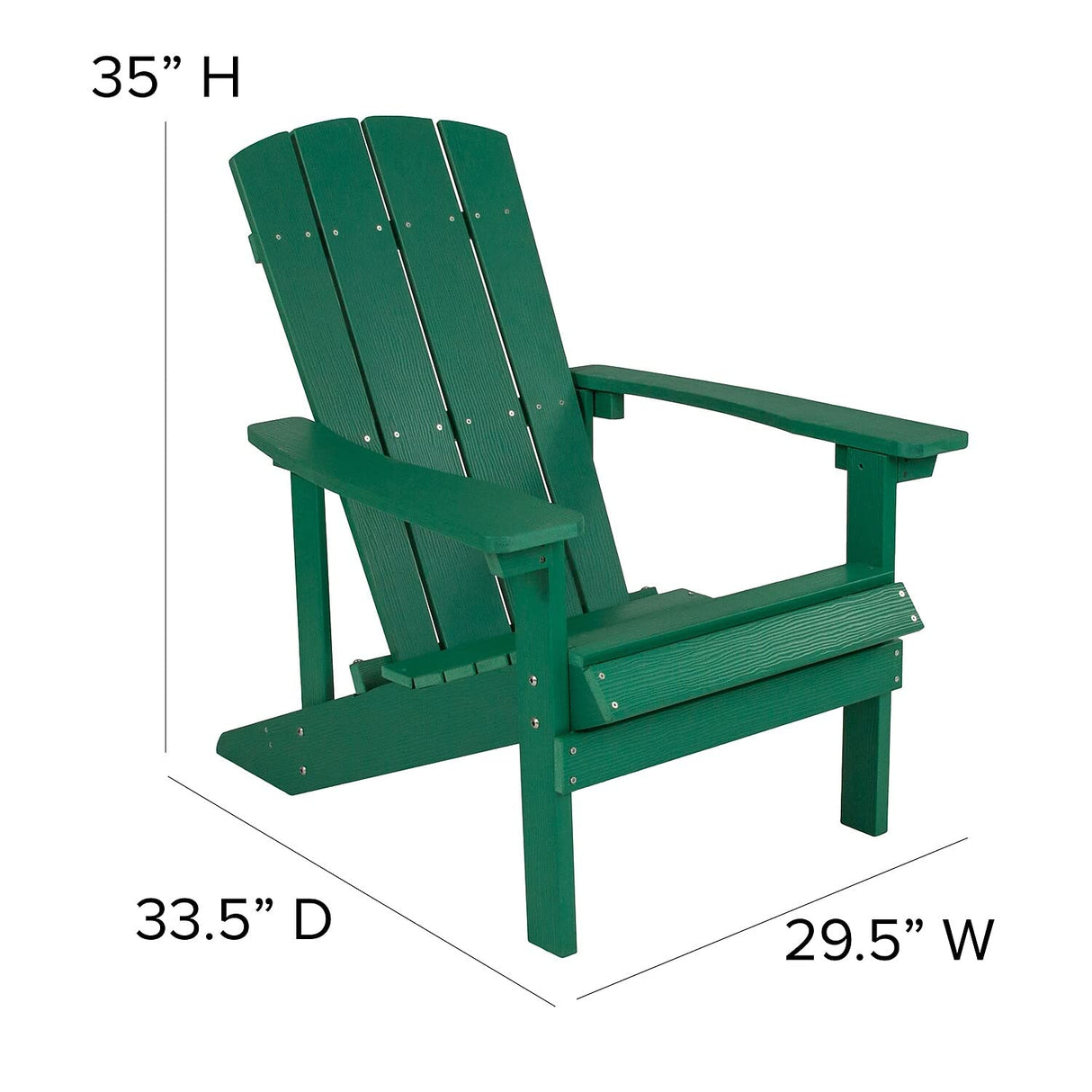 Flash Furniture Charlestown Commercial Grade Indoor/Outdoor Adirondack Chair, Weather Resistant Durable Poly Resin Deck and Patio Seating, Green Flash Furniture