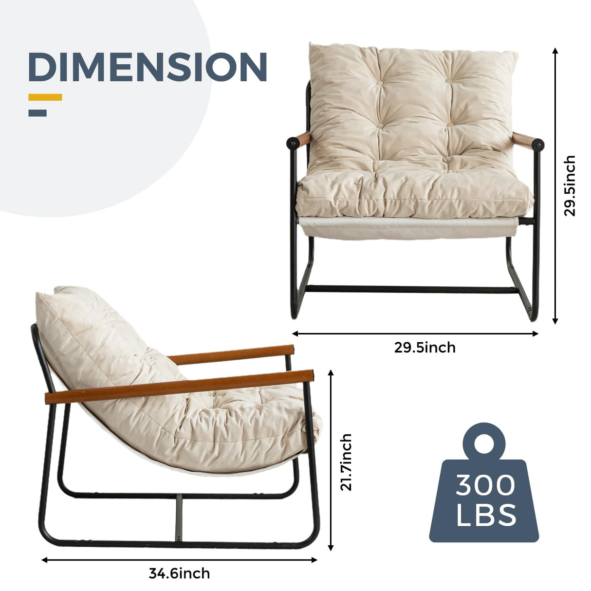 MAXYOYO Accent Chair, Velvet Arm Chair Living Room Chair with Metal Frame, Reading Accent Chair, Modern Bedroom Chair, Boucle Armchair with Wooden Arms, Beige MAXYOYO