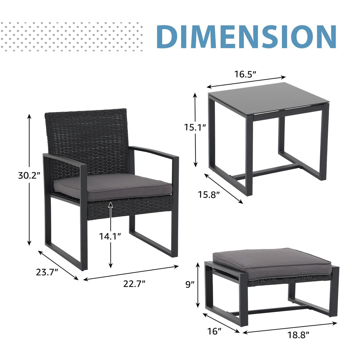 JOIVI 5 Pieces Patio Bistro Set, PE Wicker Outdoor Patio Furniture Set, Modern Rattan Patio Chairs with Table & Ottomans, Patio Conversation Sets for Balcony, Front Porch, Poolside, Gray Cushion JOIVI
