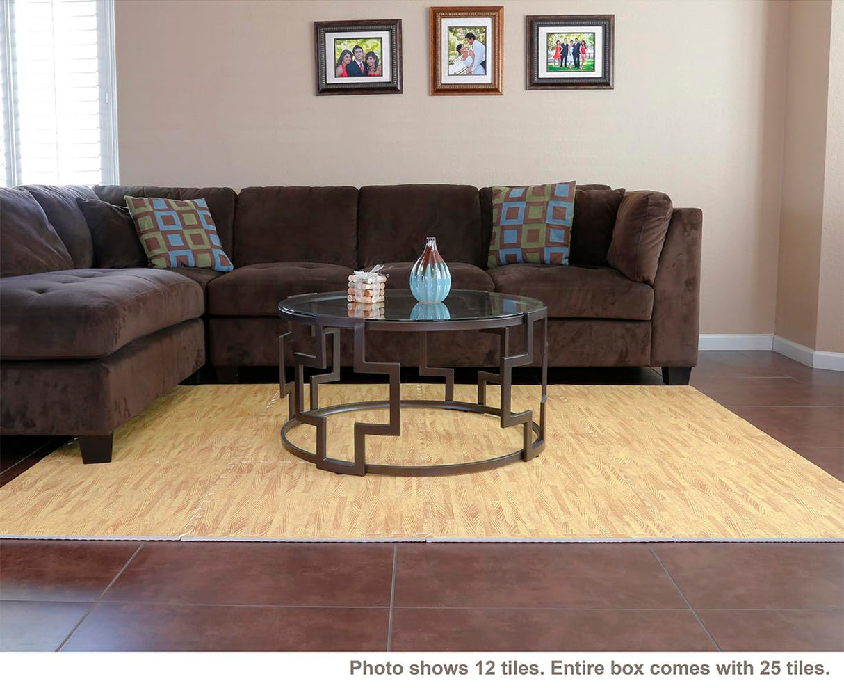 Home Aesthetics 100 Sq. Ft 3/8 Inch Thick Printed Foam Tiles Interlocking Foam Mat, (24" x 24", 25 pcs), Light Wood Oak Grain Style, Protective Flooring for Home, Gym Exercise or Trade Show Home Aesthetics
