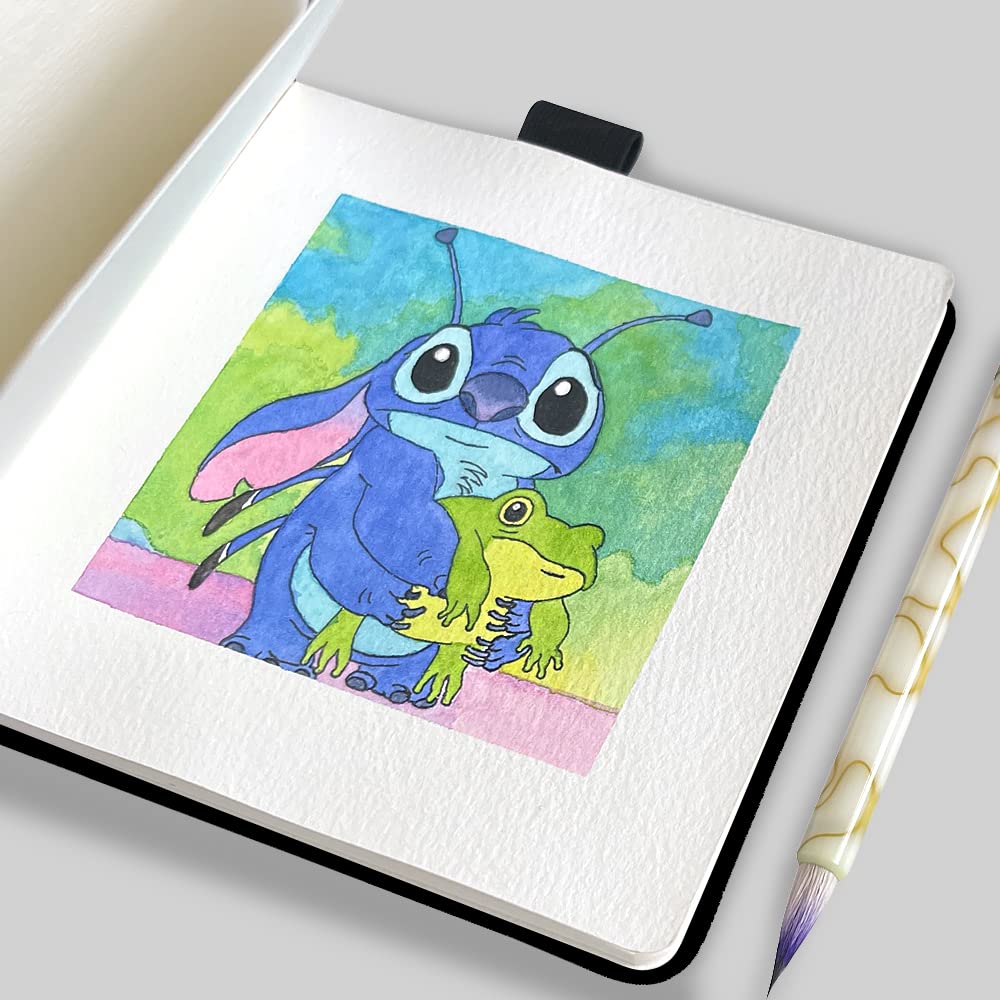 Watercolor Sketchbook,5x5 Inch Portable Square Cloth Cover Notebook, 20 Sheets Watercolor Textured Drawing Papers, 300 GSM Art Paper Sketchbook.Green Grassland qianshan